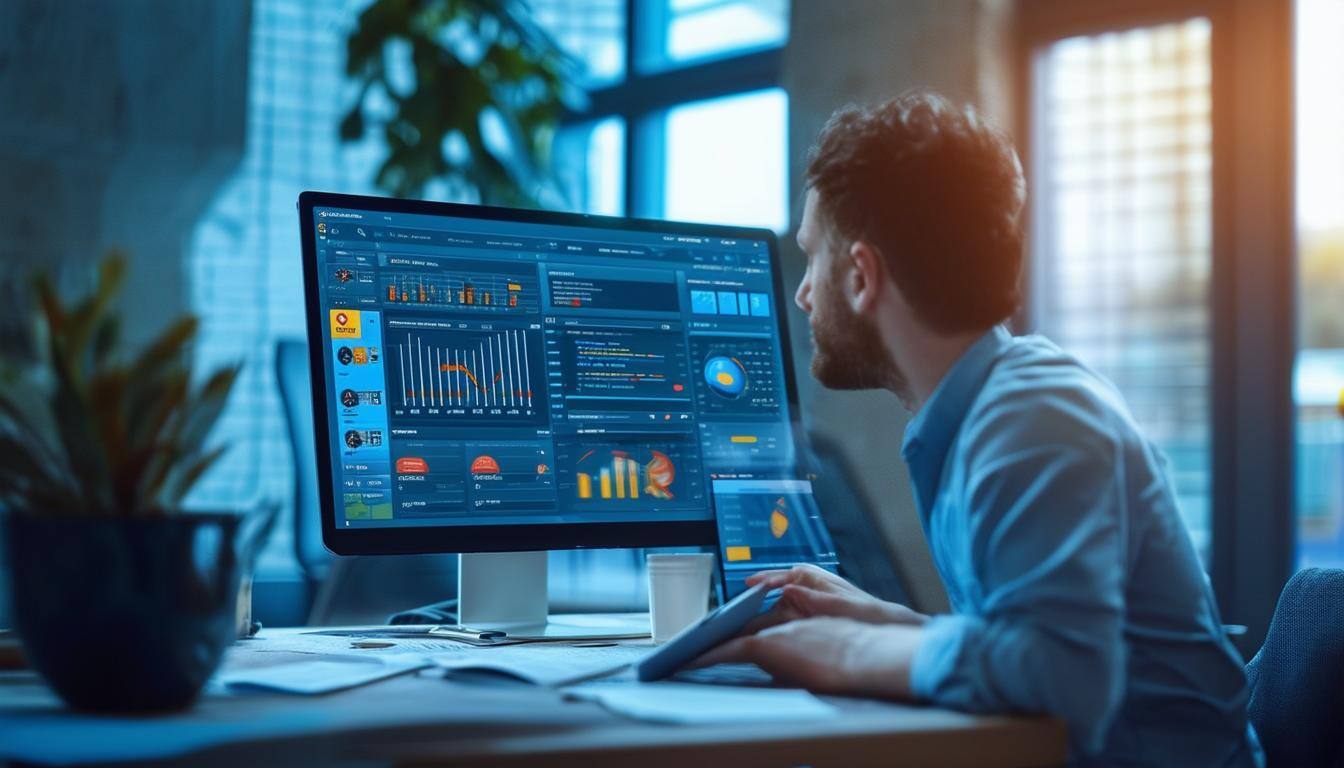 An image of a comprehensive CRM and analytics system tailored to a clients specific needs, with seamless data integration between CRM and Microsoft B